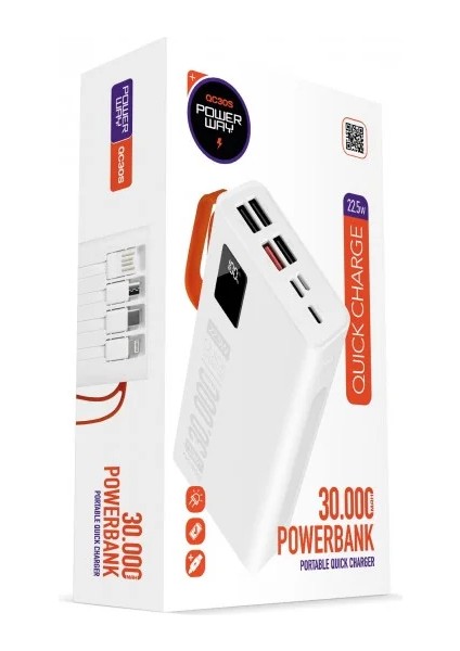 30.000 Mah Pd 22,5W Dahili Kablolu Powerbank