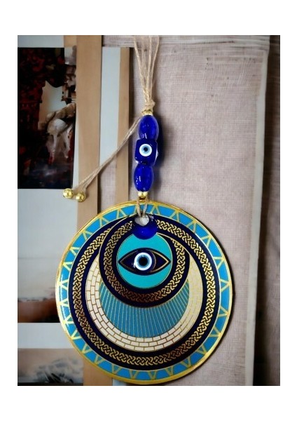 Altın Işlemeli Halka Model Nazar Boncuk Gözlü Duvar Süsü Zincir Duvar Dekoru