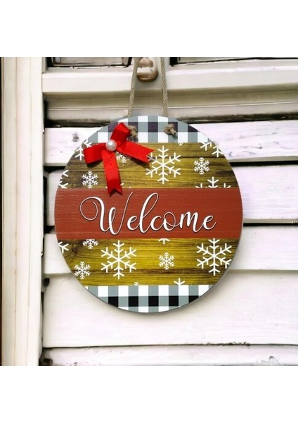 Dijital Baskı Kırmızı Kurdeleli İncili Welcome Kapı Süsü 30 Cm Kapı Süsü
