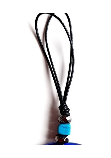 Deri Ipli El Yapımı Nazar Boncuklu Mavi Renk Cam Duvar Süsü