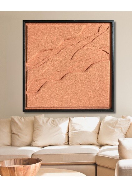 Minimalist Dekorasyon Için 3D Kum Dokulu Soyut Sanat Tablosu, Evinize Derinlik Katın, 90 x 90KIREMITT3D4-42513