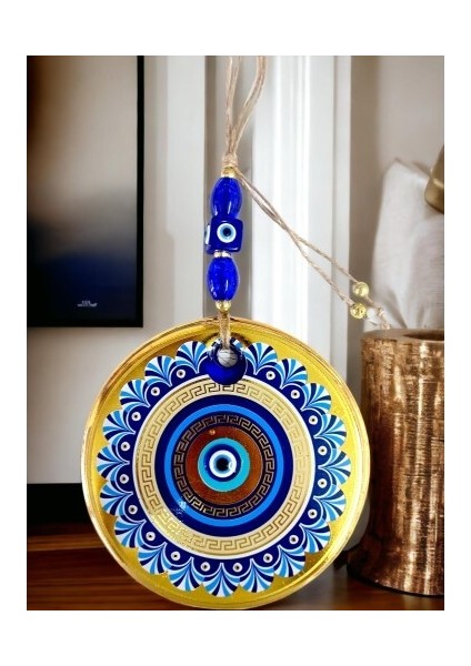 Gold Cam Üzeri Mavi Motifli Nazar Boncuklu Göz Detaylı Duvar Süsü modelleri