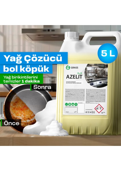 Azelit Profesyonel Yağ ve Kireç Sökücü Konsantre (5 Lt) - Endüstriyel Mutfak, Restoran, Otel Temizliği için