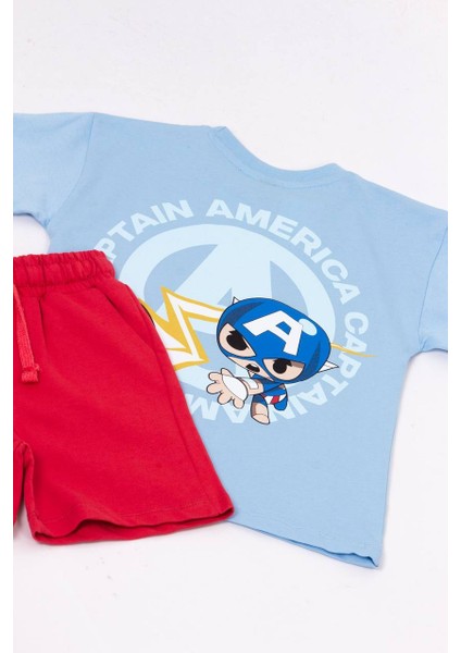 "captain America" Baskılı Tişört ve Kırmızı Şort Takımı indirimleri