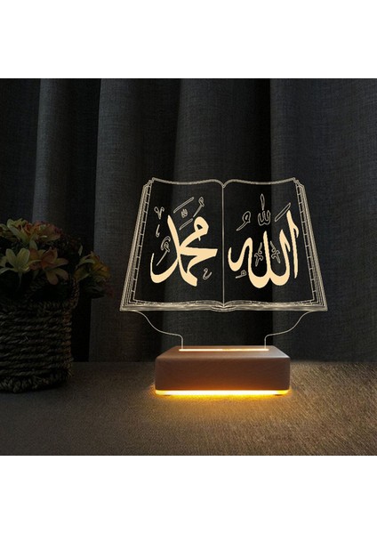 Allah ve Muhammed Yazılı LED Gece Lambası Haç Umre ve Doğum Günü Hediyesi