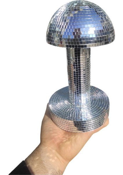 Masa Üstü Dekor Mantar Abajur - Gümüş Renk - 25CM