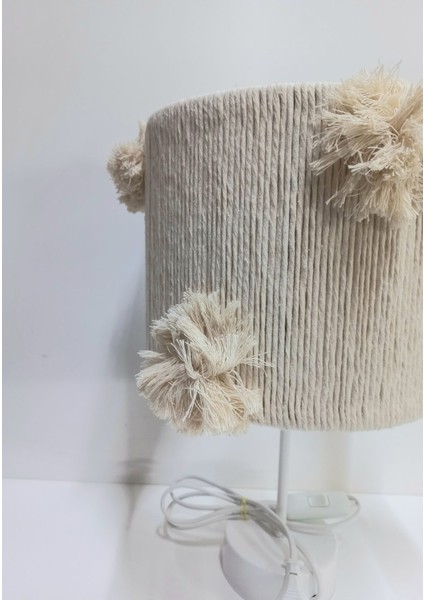 Silindir Ekru Makrome Ip Sargılı Ekru El Yapımı Ponponlu Kız Bebek Çocuk Odası Abajur fiyatları