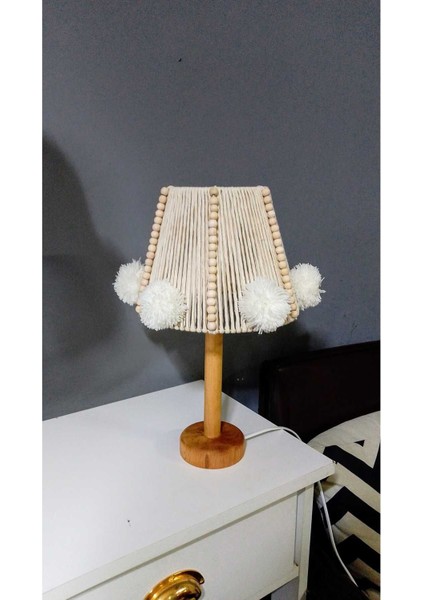 Ekru Makrome Ip Abajur Çocuk Odası Abajur Bebek Odası Abajur Masa Lambası