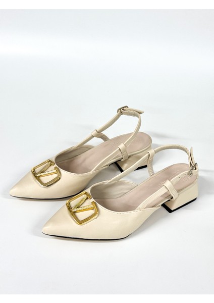 BA04578 Ten Kadın V Toka Yanı Açık Klasik 3cm Topuklu Ayakkabı - 39