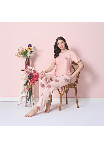 Over Sleep 1946 Kadın Kısa Kol Süprem Yazlık Pijama Takım