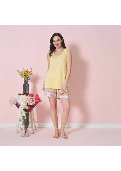 Over Sleep 1959 Kadın Yazlık Şortlu Askılı Viskon Pijama Takım