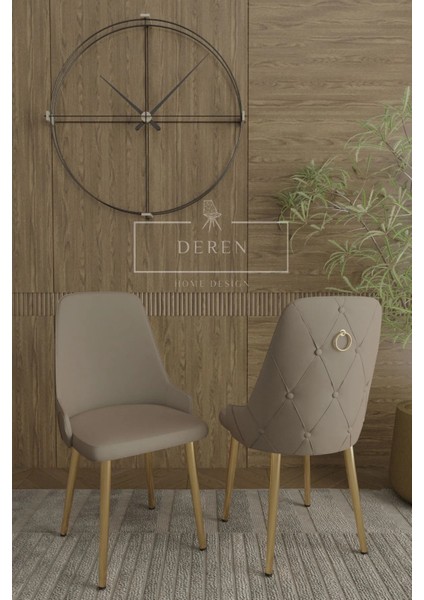 Nef Serisi Lak Panel Mdf Antrasit Renk Masa 90 x 168 Gold Ayak Masa Takımı 6 Adet Sandalye