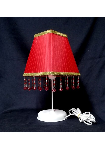 Kırmızı Boncuklu Kare Yatak Odası Abajuru Kırmızı Abajur fiyatları