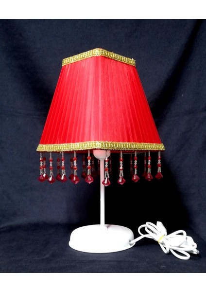 Kırmızı Boncuklu Kare Yatak Odası Abajuru Kırmızı Abajur modelleri