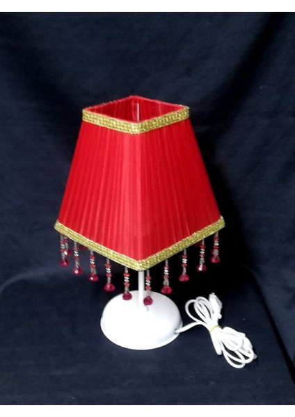 Kırmızı Boncuklu Kare Yatak Odası Abajuru Kırmızı Abajur fırsatları