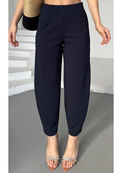 Kadın Bernis Balon Pantolon, Beli Lastikli Şalvar Model Krep Balon Pantolon Basen Gizleyen