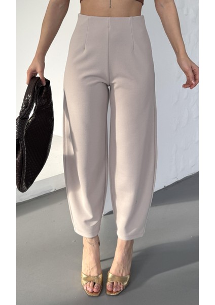 Kadın Bernis Balon Pantolon, Beli Lastikli Şalvar Model Krep Balon Pantolon Basen Gizleyen