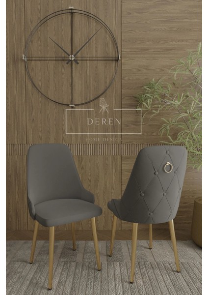 Nef Serisi Lak Panel Mdf Antrasit Renk Masa 90 x 168 Gold Ayak Masa Takımı 6 Adet Kahve Sandalye