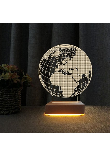 Hediyelik Dünya Tasarımlı 3D LED Gece Lambası
