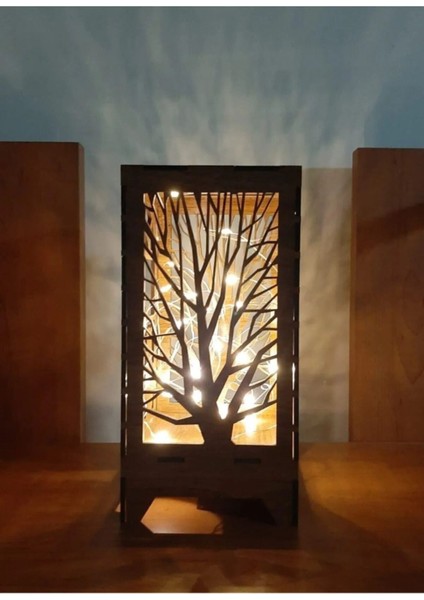 Lazer Kesim Masa Lambası Mini Ahşap Abajur Masa Süsü Pilli Peri LED modelleri