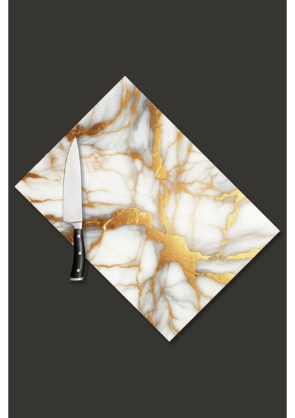 Cam Kesme Tahtası Beyaz Gold Mermer Desenli 35X25 cm modelleri
