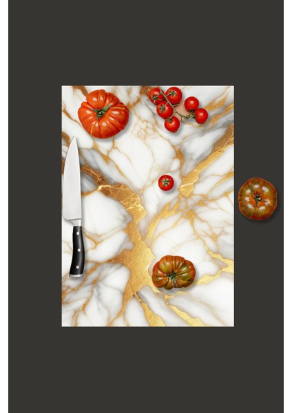 Cam Kesme Tahtası Beyaz Gold Mermer Desenli 35X25 cm fırsatları