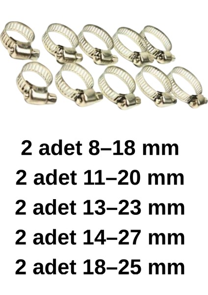 10 Adet Hortum Kelepçesi Bahçe Yazlık Çimen Sulama Boru Çelik Klips Seti modelleri