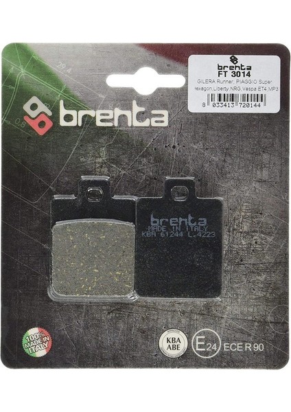 Pıaggıo Et4 125cc 96-10 Ön Fren Balatası Brenta Organik