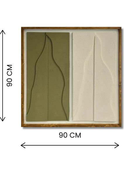 Minimalist Dekorasyon Için 3D Kum Dokulu Soyut Sanat Tablosu, Evinize Derinlik KATIN-90X90YEŞIL-EKRU-T3D4-4080105