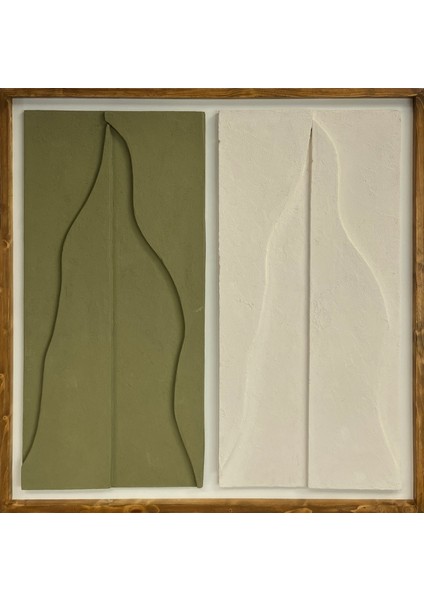 Minimalist Dekorasyon Için 3D Kum Dokulu Soyut Sanat Tablosu, Evinize Derinlik KATIN-90X90YEŞIL-EKRU-T3D4-4080105