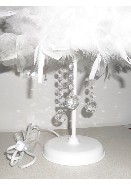 Beyaz Tüylü Taşlı Yatak Odası Abajuru Metal Ayaklı Abajur fiyatları