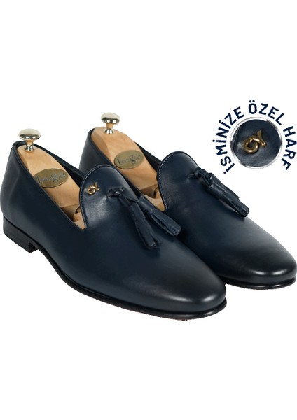 Kişiye Özel Gümüş Konseptli Antik Deri Püsküllü Erkek Ayakkabı