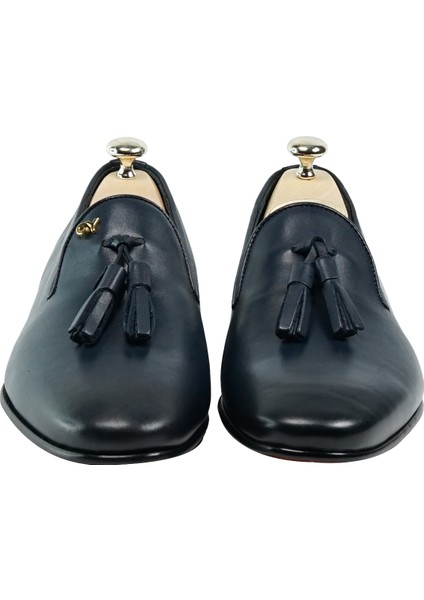 Kişiye Özel Gümüş Konseptli Antik Deri Püsküllü Erkek Ayakkabı fırsatları