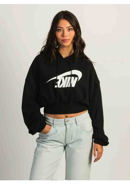 Sportswear Bol Kesimli Crop Fransız Havlu Kumaşı Kadın Kapüşonlu Sweatshirt fiyatları