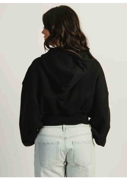Sportswear Bol Kesimli Crop Fransız Havlu Kumaşı Kadın Kapüşonlu Sweatshirt modelleri