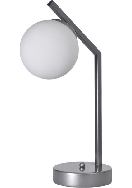 Brüksel Modern Tasarım Dizayn Kablolu Gri Renk Metal Beyaz Camlı Abajur Gece Lambası Masa Lambası