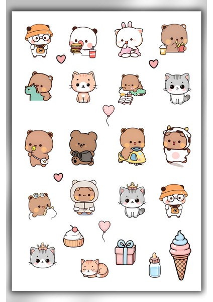 3 Lü Kawaii Sticker Set 40 + Çıkartma - Telefon Laptop Notebook Tablet Defter Matara Stiker Etiket