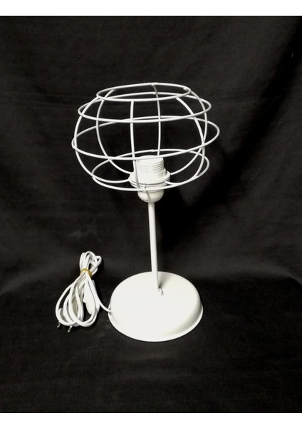 Beyaz Metal Ayaklı Kafes Tel Abajur