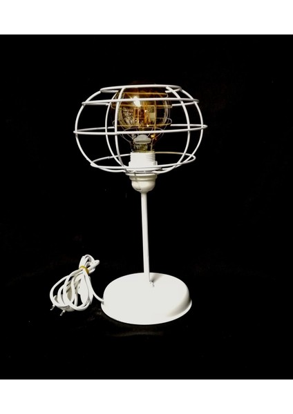 Beyaz Metal Ayaklı Kafes Tel Abajur modelleri