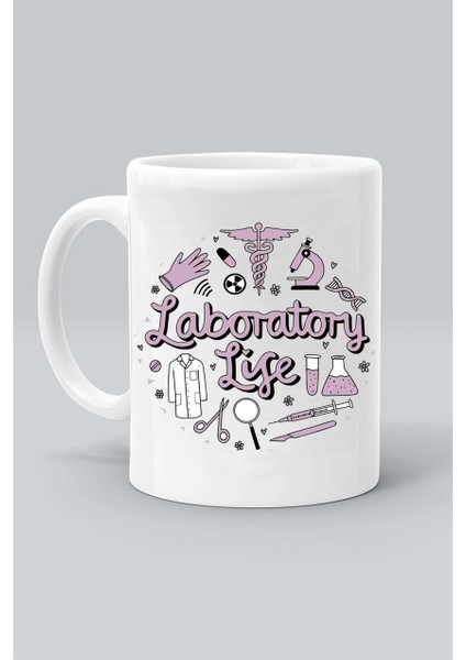Laboratory Life Laboratuar Hayatı Laborant Meslek Baskılı Beyaz Klasik Kupa Bardak