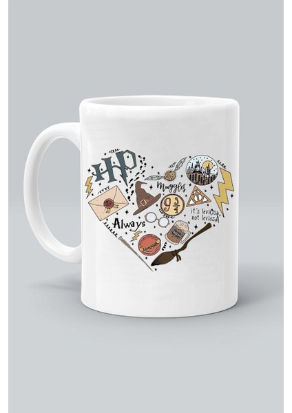 Always Kalp Desen Harry Baskılı Beyaz Klasik Kupa Bardak