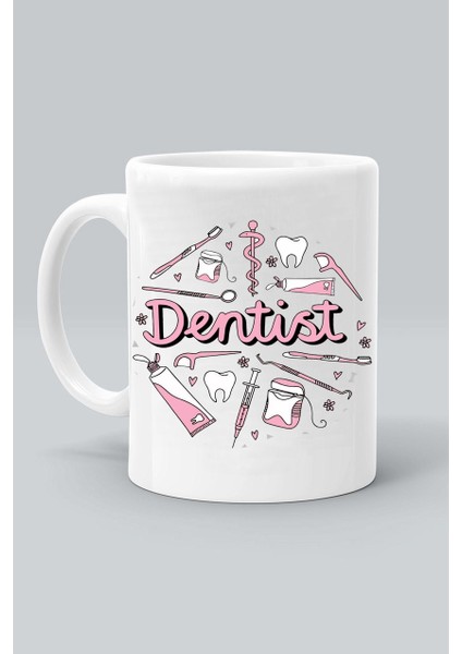 Dentist Dişçi Baskılı Beyaz Klasik Kupa Bardak