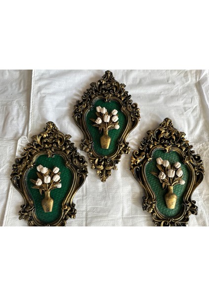 Zümrüt Yeşili Çiçekli Tablo 3lü Set 42 cm fiyatları