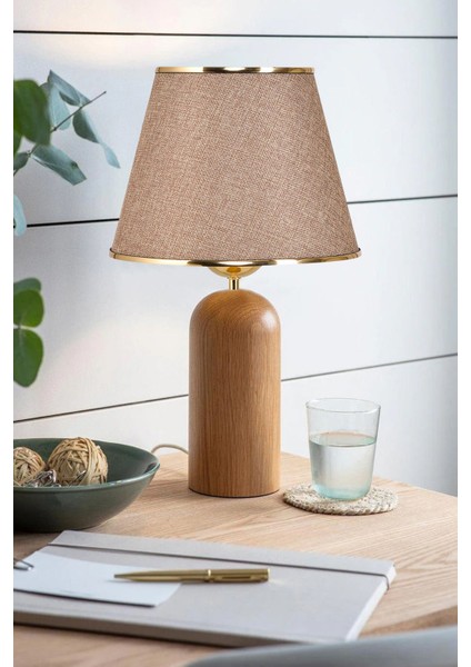 Kingsbury Ahşap Ayaklı Gold Detaylı Kumbeji Abajur