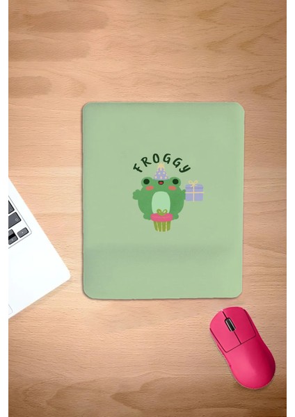 Dikdörtgen, Yeşil, Froggy, Kurbağa, Bilek Destekli, Konforlu Mouse Pad, Ergonomik Dizayn , Bilgisayar Faresi Pedi
