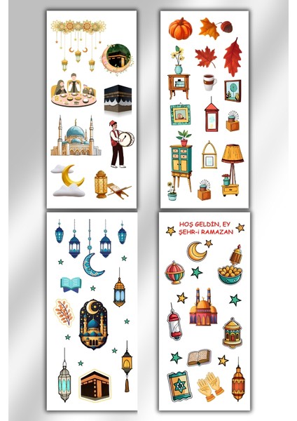 6' Lı Ramazan ve Islami Temalı Sticker Seti / Bullet Journal Scrapbook Kolaj Için Uygun