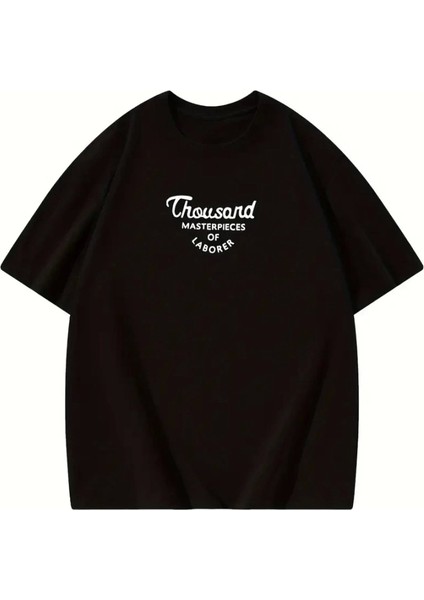 Thousand Baskılı Oversize Bisiklet Yaka T-Shirt - Siyah fiyatları
