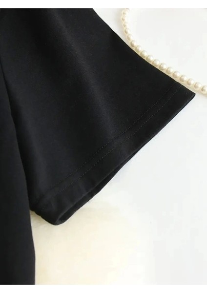 Baskılı Oversize Bisiklet Yaka T-Shirt - Siyah modelleri