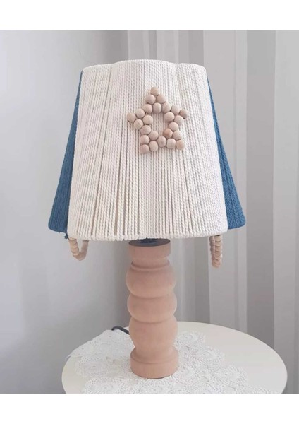 Makrome Şık Boncuklu Abajur Iskeleti Ekru ve Petrol Mavisi Renk fiyatları