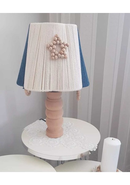 Makrome Şık Boncuklu Abajur Iskeleti Ekru ve Petrol Mavisi Renk fırsatları